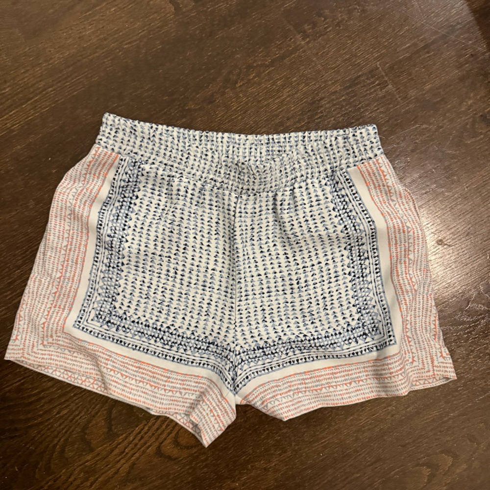 BCBGMaxAzria High Waist Patterned Shorts - Blue and White, Orange